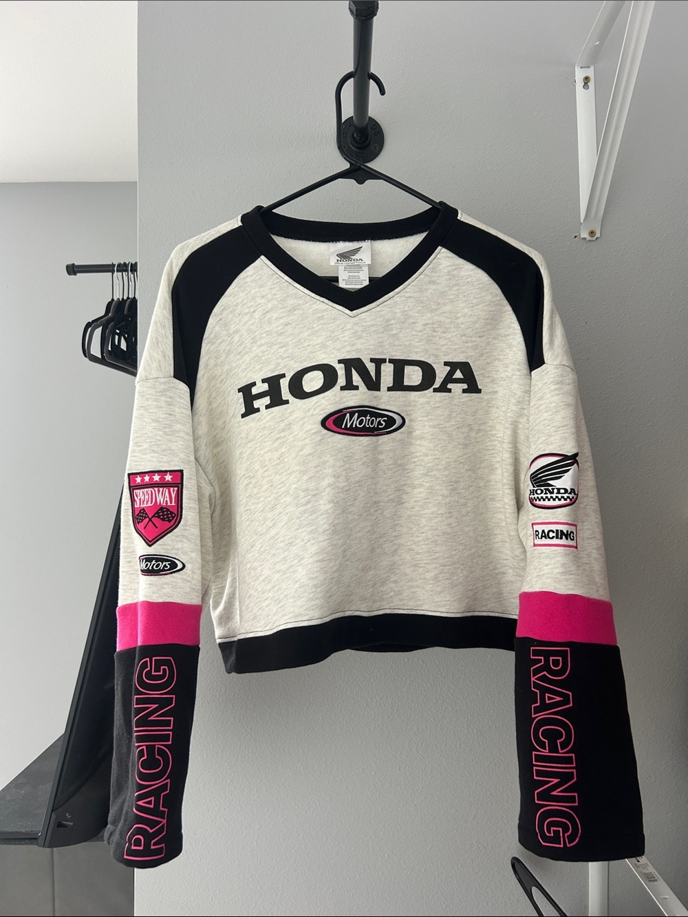 Honda Women's Racing Crewneck Sweater - Grey, Black & Pink